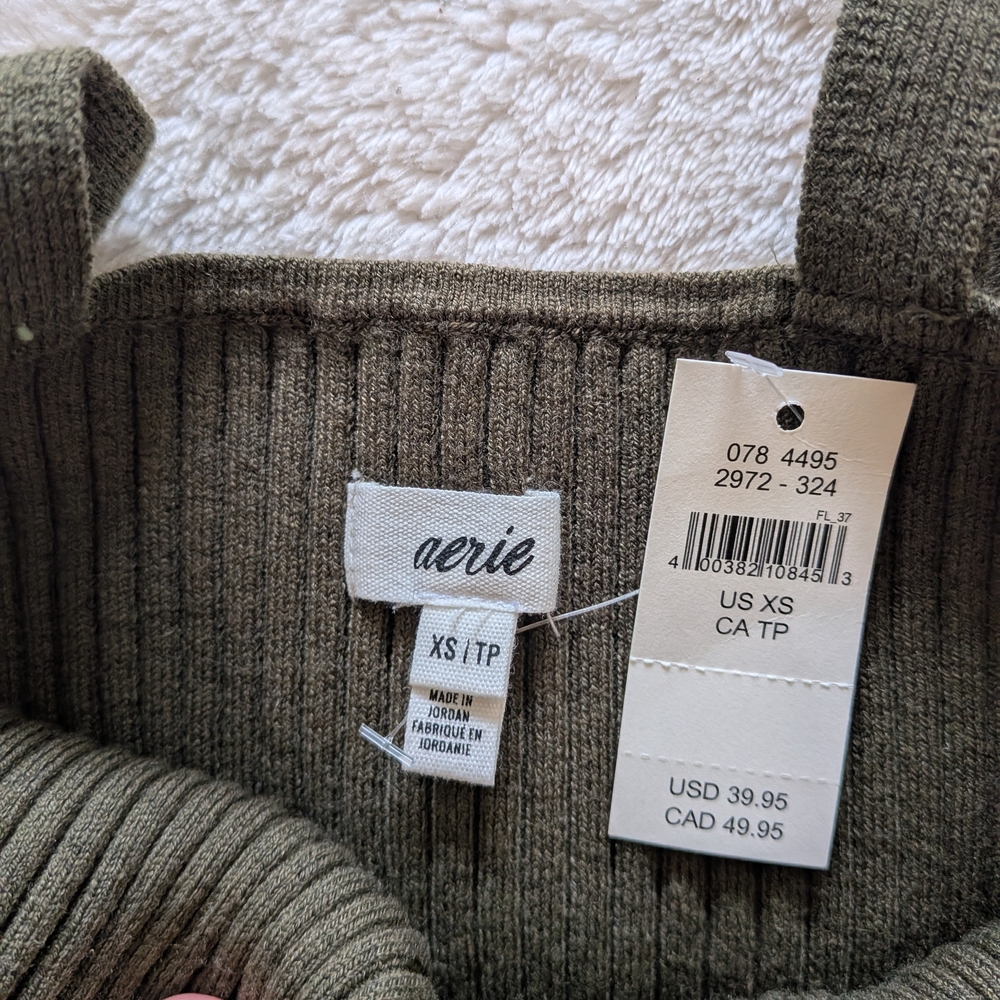 Aerie Olive Ribbed Button-Front Tank Top - Picture 2 of 2
